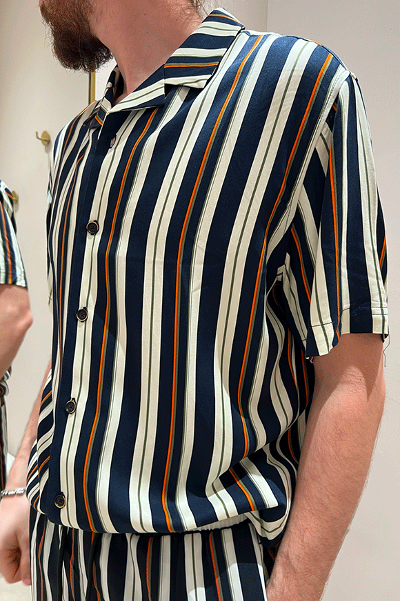Anerkjendt - Camicia rigata blu, bianco a mezza manica