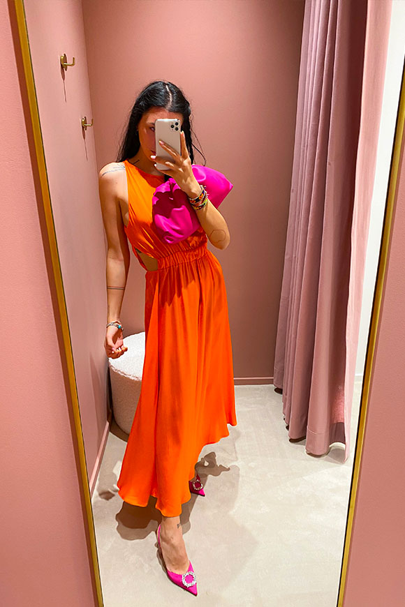 Vicolo - Vestito cut out in raso arancio