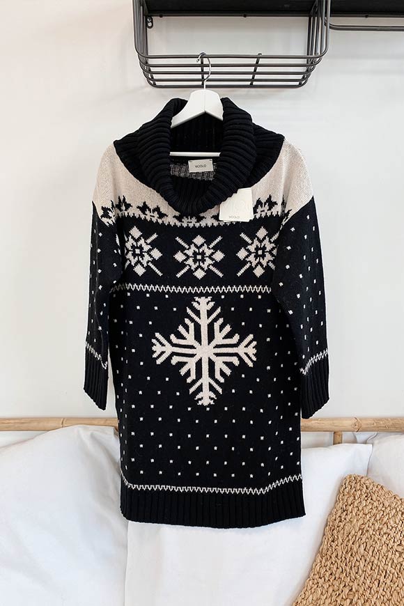 Vicolo - Vestito intarsio natalizio bianco e nero