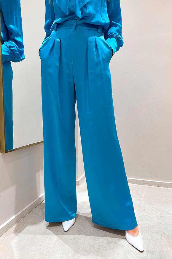 Tensione In - Wide fit turquoise palazzo trousers in satin