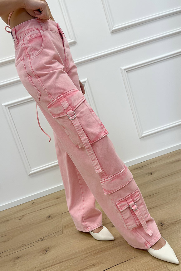 Vicolo - Jeans cargo rosa con tasconi