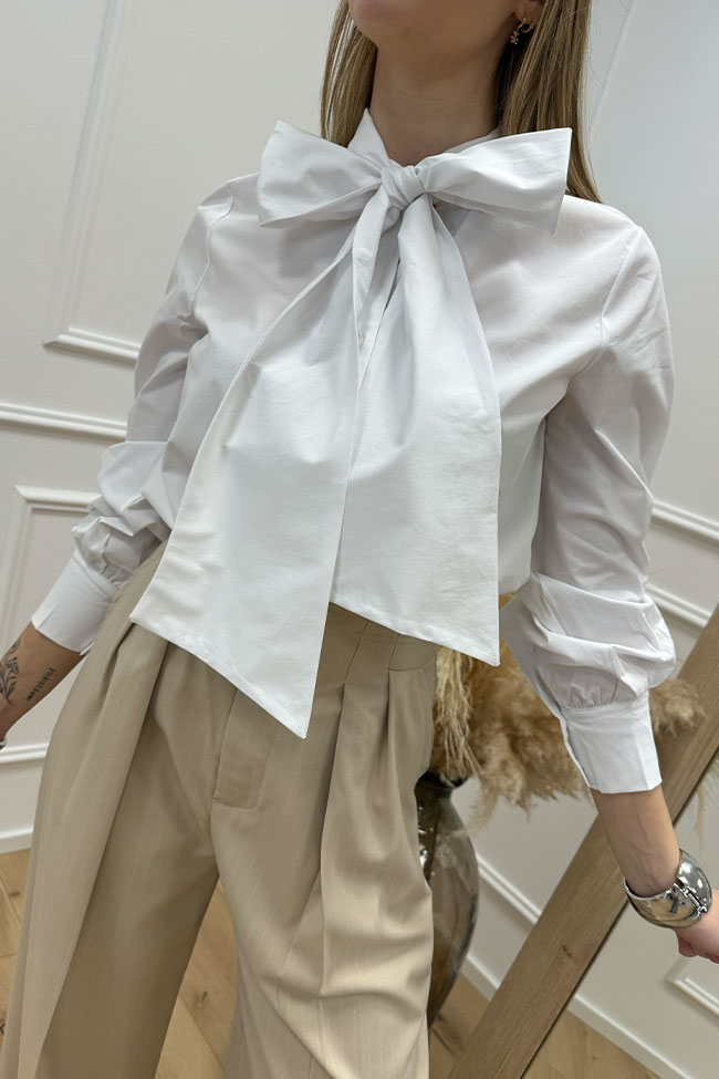 Haveone - Camicia bianca in cotone con fiocco