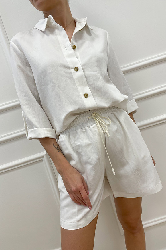 Haveone - Pantaloncino bianco in misto lino