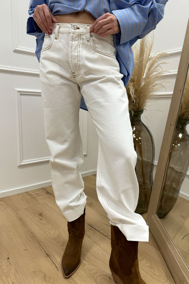 Vicolo - Jeans vintage bianco con cuciture camel