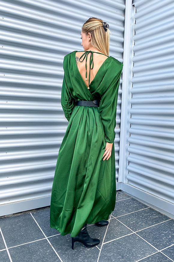 Tensione In - Long bottle green dress with V-neck front / back
