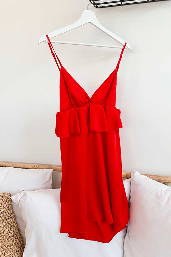 Vicolo - Red satin dress with ruffles under the breast