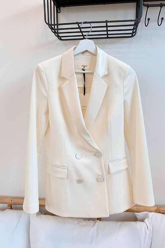 Vicolo - Double-breasted white jacket with satin profiles