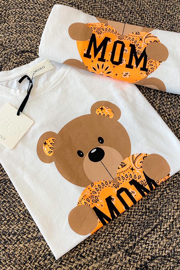 Vicolo - T shirt "Mom" orsetto bandana arancio neon