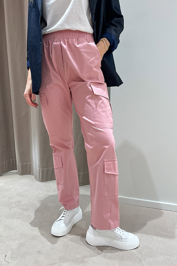Tensione In - Pantaloni rosa in cotone con elastico