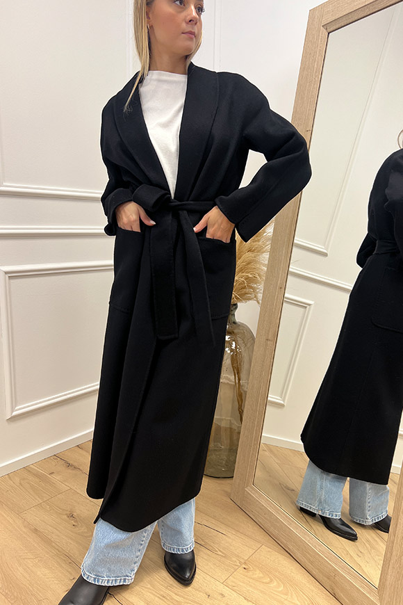 Vicolo - Cappotto vestaglia nero con cintura