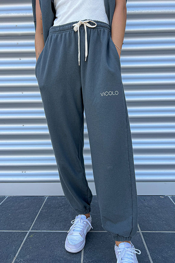Vicolo - Pantaloni joggers grigi piombo con logo