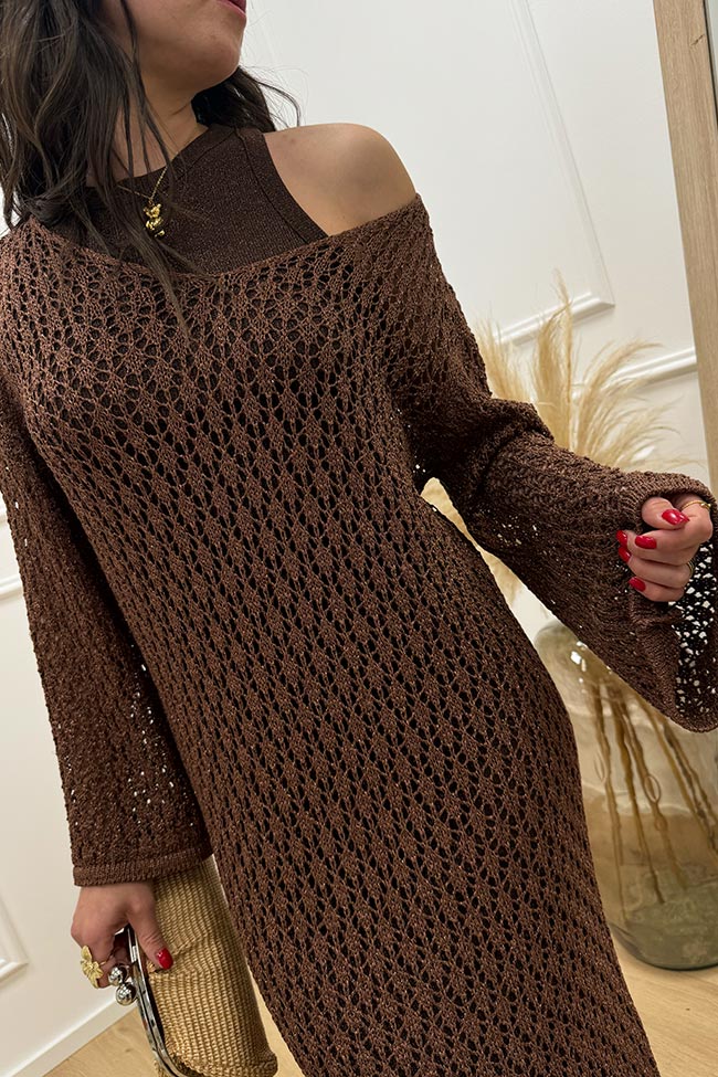 Vicolo - Vestito crochet bronzo in lurex