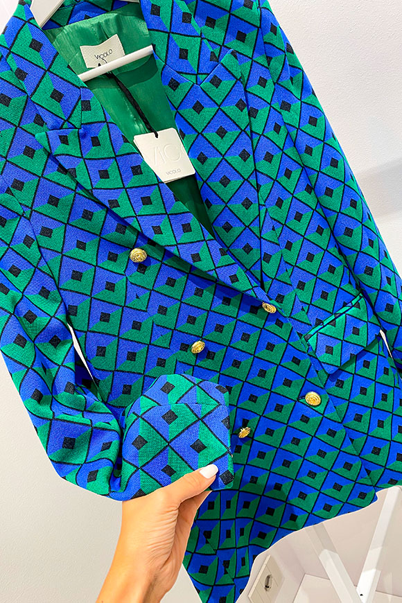 Vicolo - Giacca fantasia geometrica blu e verde