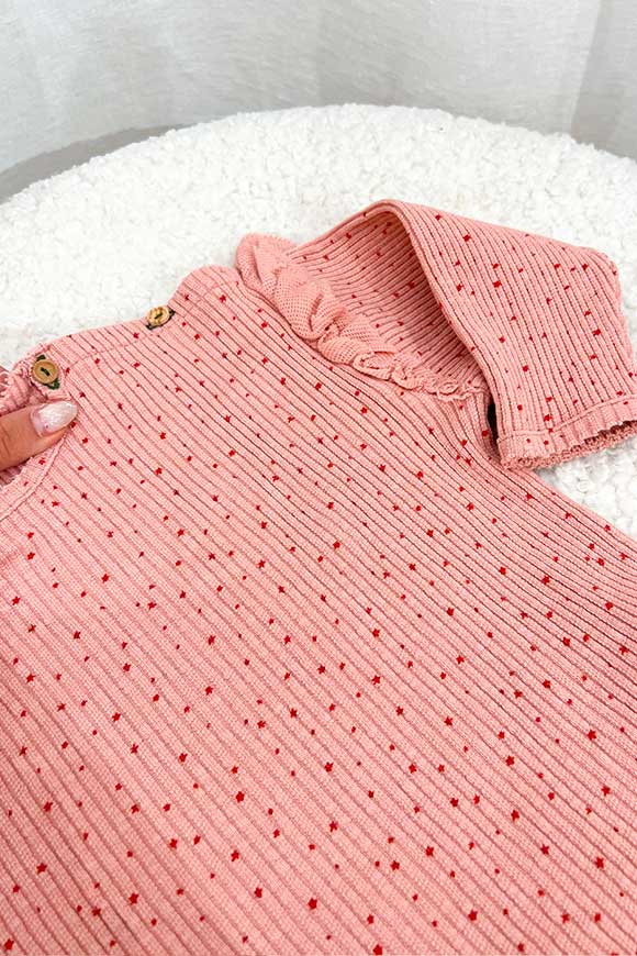 Piupiuchick - Maglietta baby rosa con stelle arancio a costine manica lunga