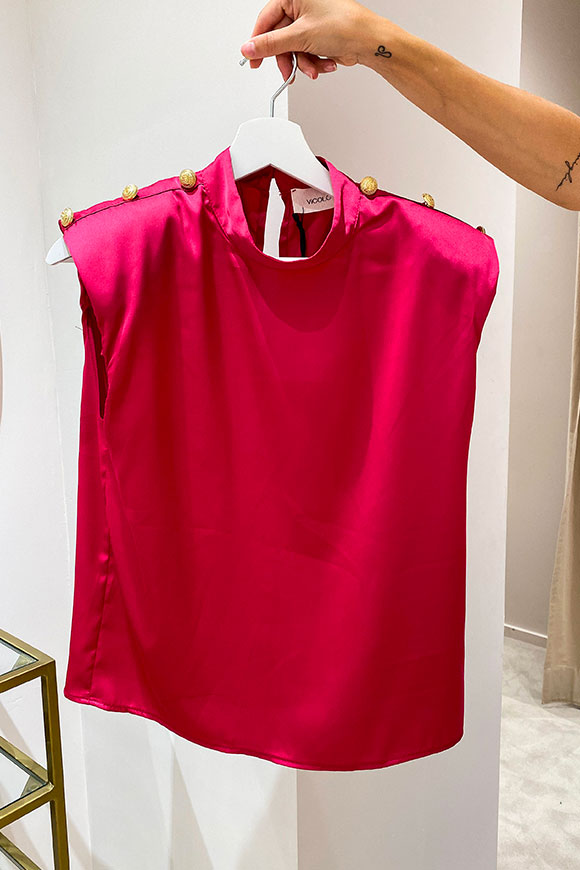 Vicolo - Fuchsia satin tank top with buttons and shoulder straps