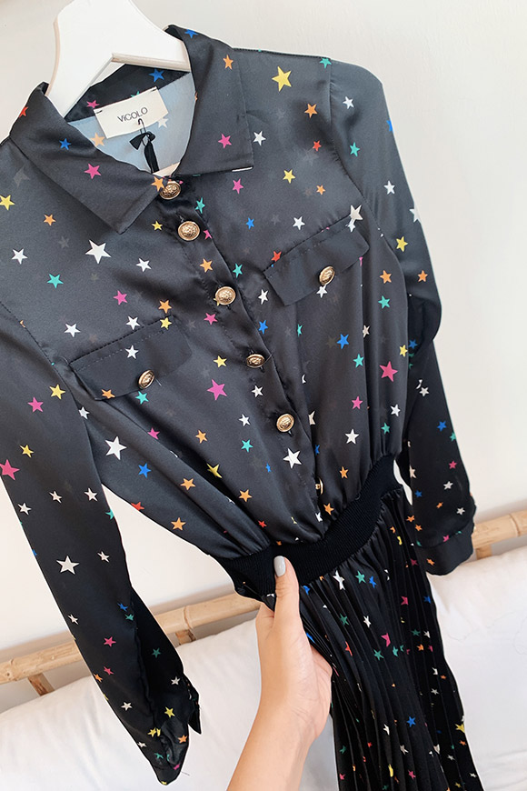 Vicolo - Vestito nero con stelle multicolore plisset