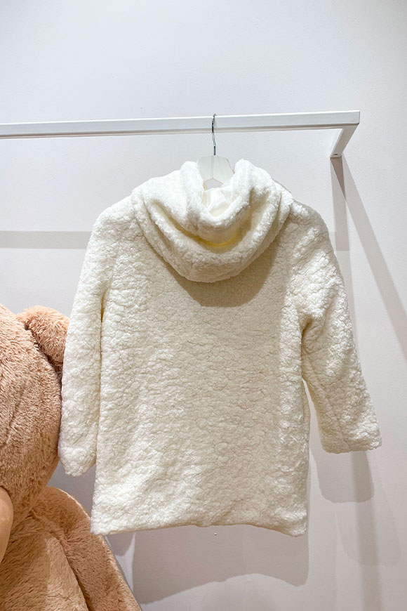 Vicolo Bambina - Cappotto bianco teddy con cappuccio