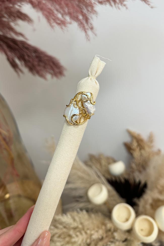 Calibro Shop - Anello oro a gabbia con due perle