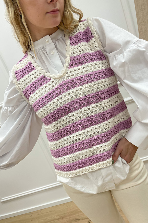 Haveone - Gilet in maglia crochet panna e glicine