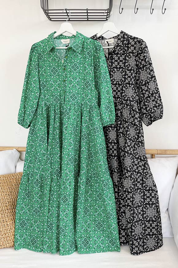 Vicolo - Floral green shirt dress in cotton with flounces