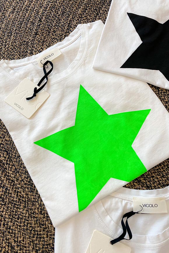 Vicolo - White maxi neon green star t shirt