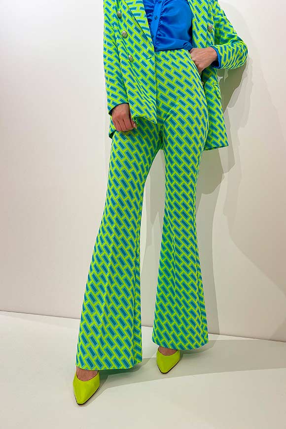 Vicolo - Turquoise and acid green geometric patterned trousers