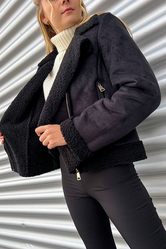 Tensione In - Black sheepskin-style shearling jacket