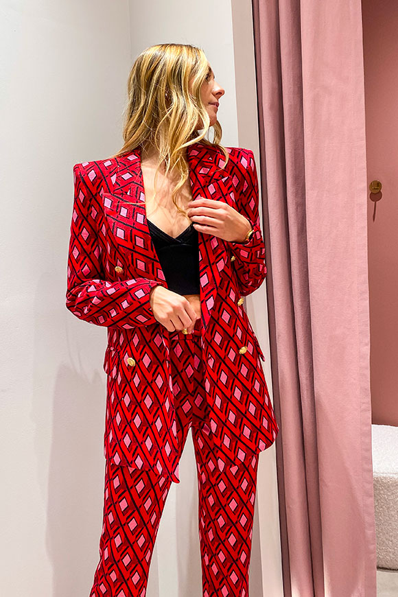 Vicolo - Red and pink jacket in diamond pattern