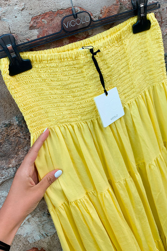 Vicolo - Yellow cotton cleated skirt