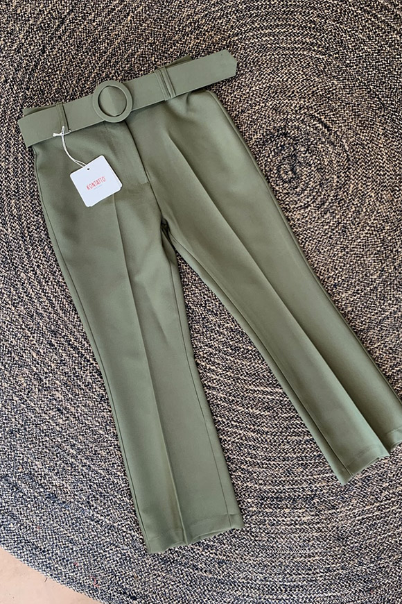 Kontatto - Pantaloni mini flare verdi oliva con cintura alta