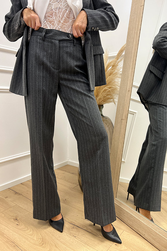 Vicolo - Pantaloni grigi gessati con strass neri