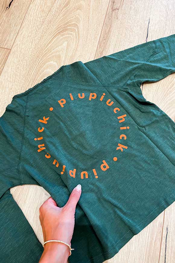 Piupiuchick - Maglietta manica lunga verde con stampa logo arancio