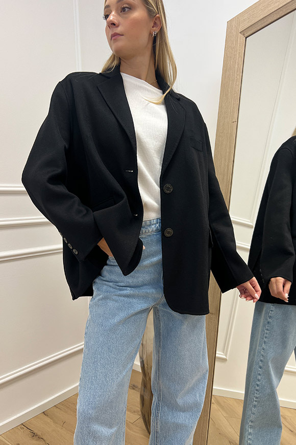Vicolo - Giacca cappotto nero in panno di lana