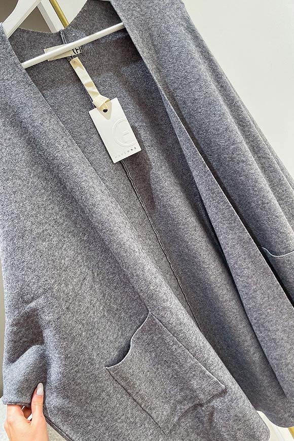 Haveone - Cardigan sciallato grigio mèlange con manica ampia