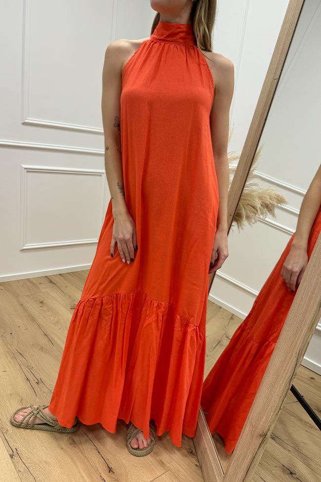Icona - Vestito arancio scollo america misto lino e viscosa