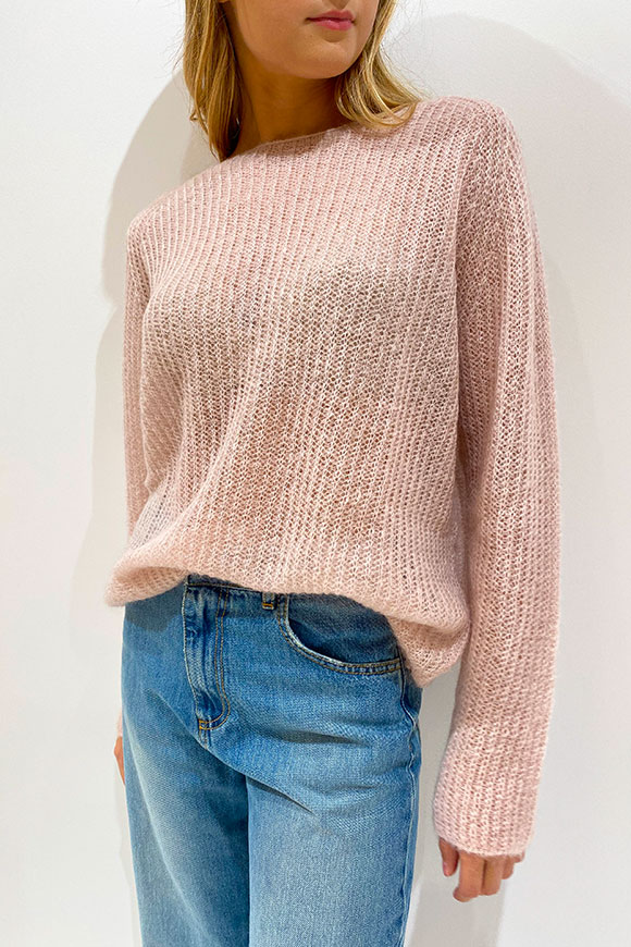 Kontatto - Pink ribbed crew neck sweater