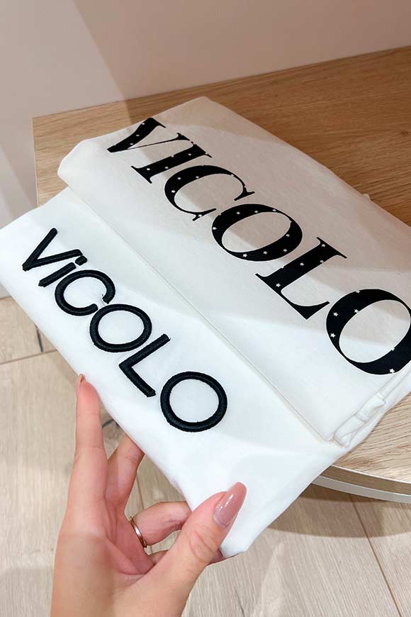 Vicolo - T shirt bianca logo Vicolo stampato nero con stelline