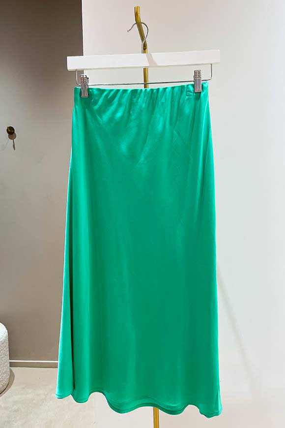 Vicolo - Aqua green longuette skirt in satin flared at the bottom
