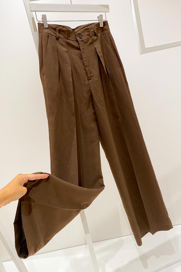 Vicolo - Chocolate palazzo trousers in linen