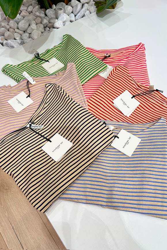 Tensione In - Striped sugar paper t shirt with boat neckline