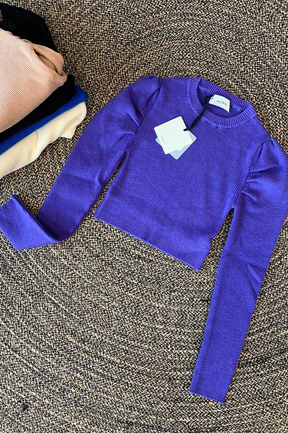 Vicolo - Short purple sweater with puffed shoulder straps