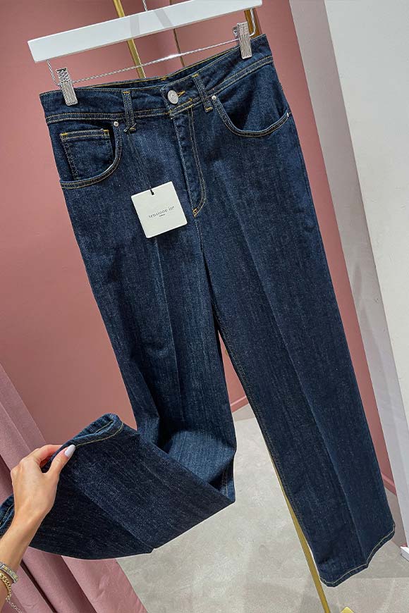 Tensione In - Jeans wide leg lavaggio scuro cuciture ocra