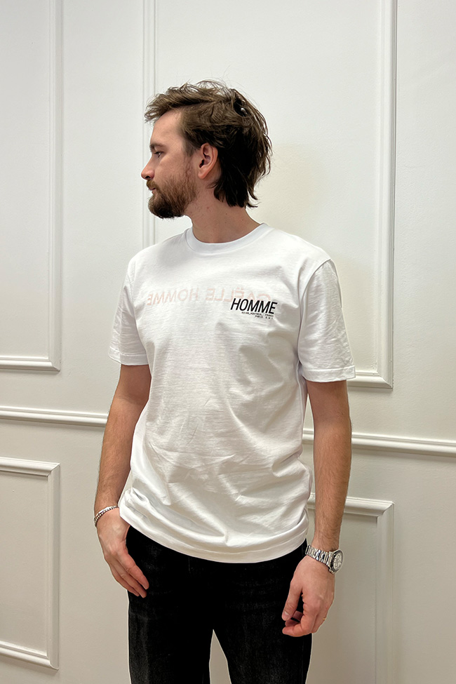 Gaelle - T shirt bianca con stampa "Gaelle Homme"