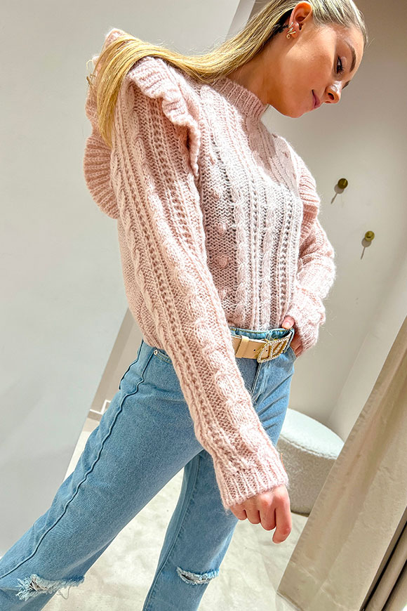 Kontatto - Pink sweater with peanuts and ruffles