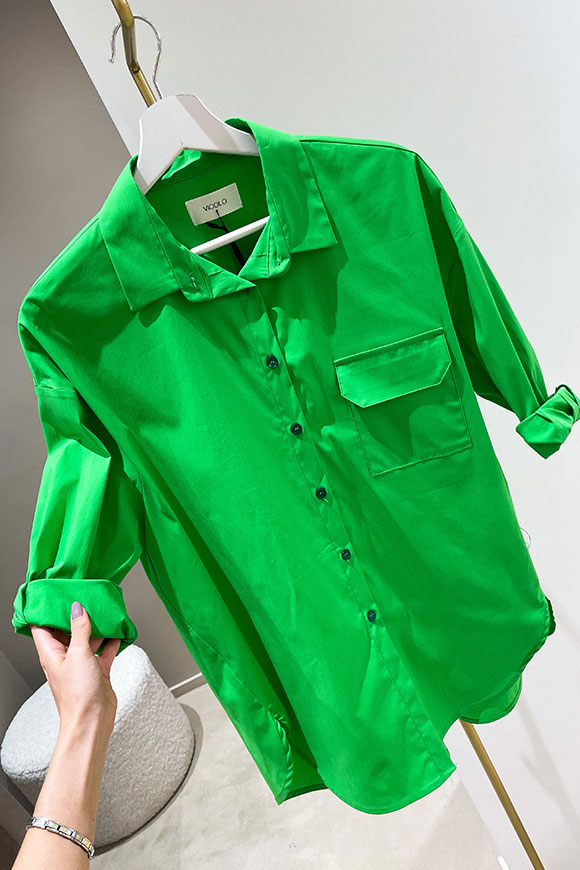 Vicolo - Camicia verde erba in cotone con taschino