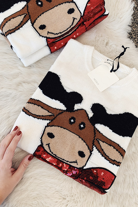Vicolo - White reindeer sweater with red sequins