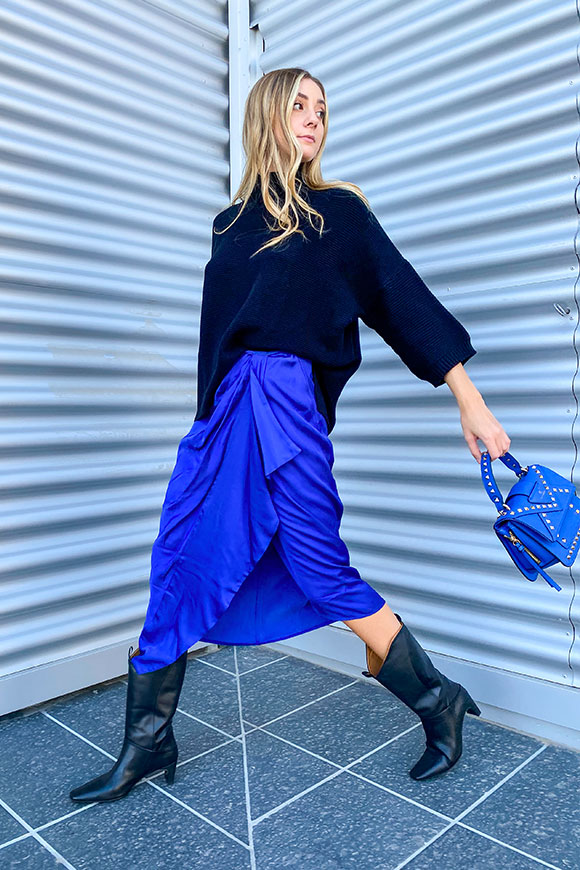 Vicolo - Royal blue midi skirt with satin knot