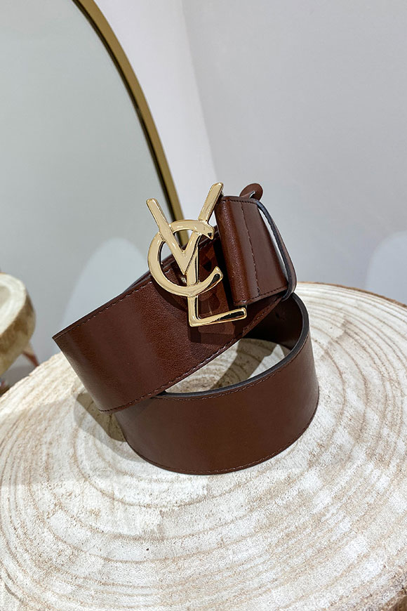 Vicolo - Dark brown belt with gold "VCL" logo
