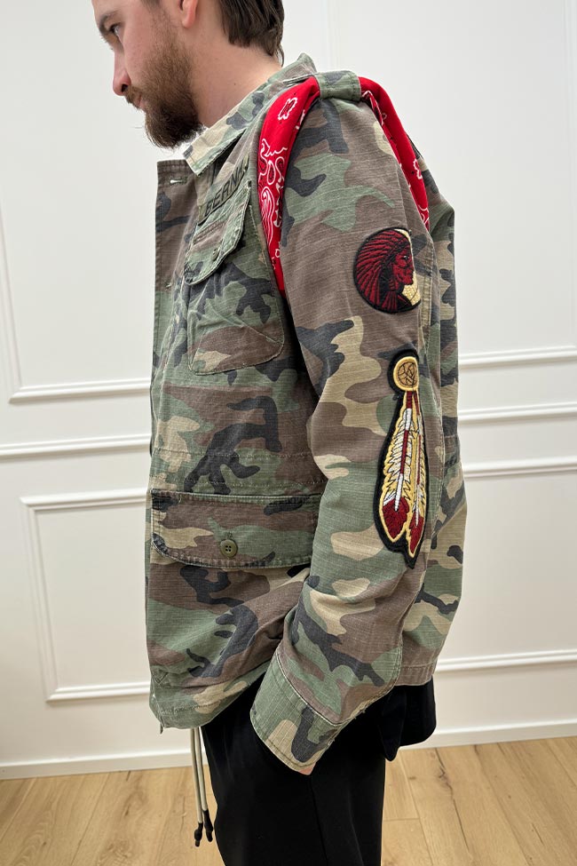 Berna - Giacca sahariana army con patch e foulard