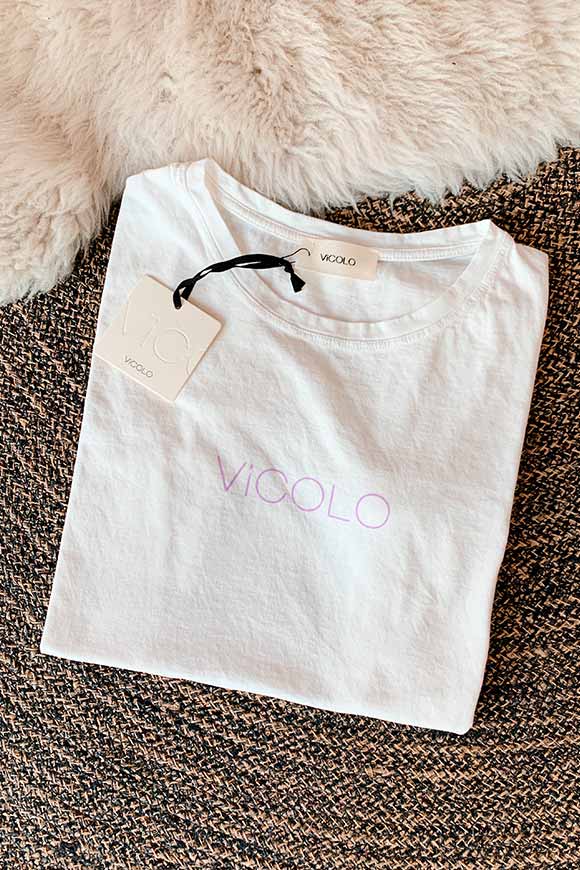 Vicolo - T shirt bianca con logo viola